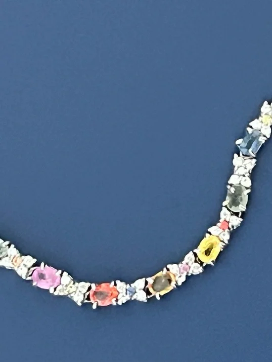 D'Joy 67 Natural Multi Sapphire 10 ctw Tennis Necklace 925 Silver 18” NWT in box - Picture 12 of 14